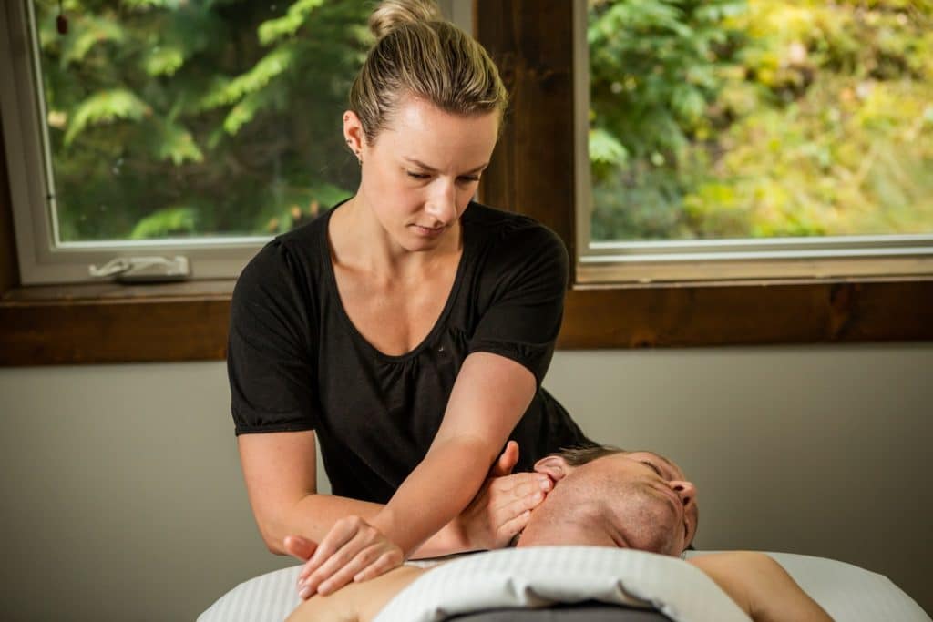 Amanda Massaging a client- Realignment Lab Whistler